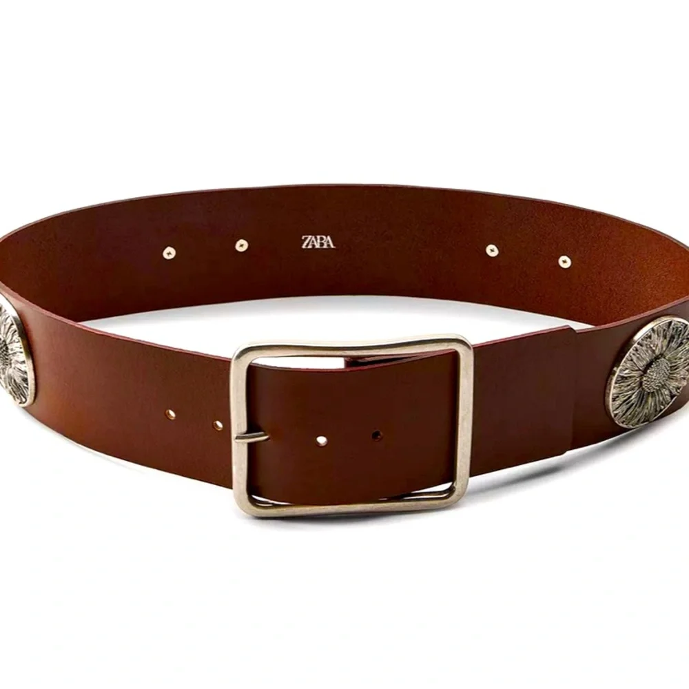 ZARA Brown Leather Belt with Silver Buckle - Size US 32 - NEW